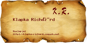 Klapka Richárd névjegykártya